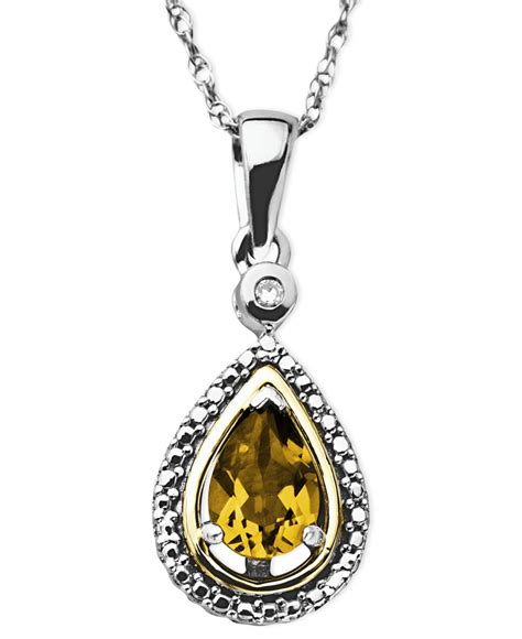 Macys 14k Gold And Sterling Silver Necklace Citrine 58 Ct Tw