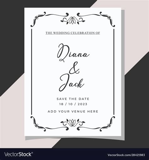 Simple Classic Wedding Invitation Card Template Vector Image