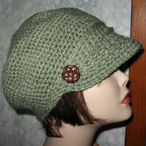 Newsboy Crochet Hat Pattern Womens Khaki Visor Hat Chemo Hat Etsy