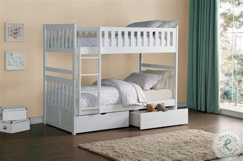 Galen White Twin Over Twin Bunk Bed With Storage Boxes From Homelegance
