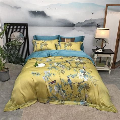 Yellow Chinoiserie Chic Blossom Duvet Cover Birds And Tree Branches