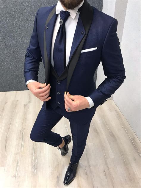 Embroidery groom tuxedo blue men suits bridegroom best man wedding dinner suits. Buy Navy Blue Slim Fit Groom Suit by Gentwith.com with in ...