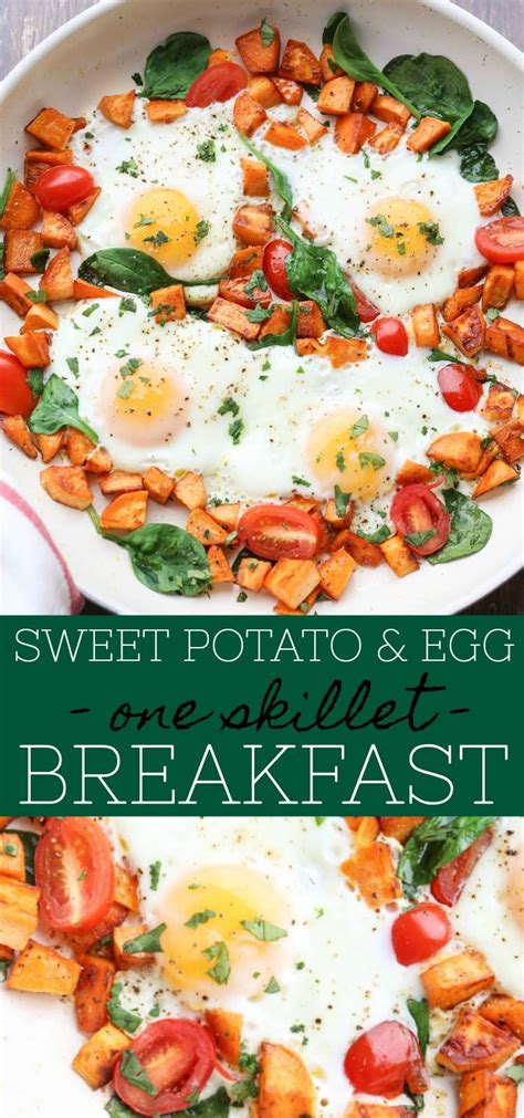 Easy Recipe For Sweet Potato Egg Spinach And Tomato Breakfast Skillet