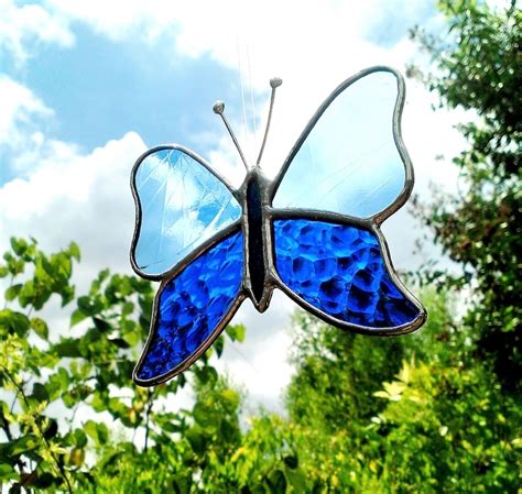 Blue Stained Glass Butterfly Suncatcher Housewarming Home Etsy