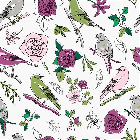 Modèle Sans Couture Oiseaux Nature Animaux Illustration Doodles