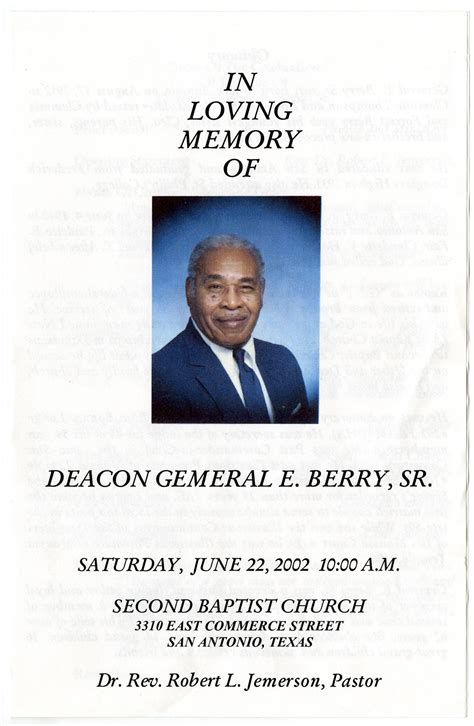 [Funeral Program for Gemeral E. Berry, Sr., June 22, 2002] - The Portal
