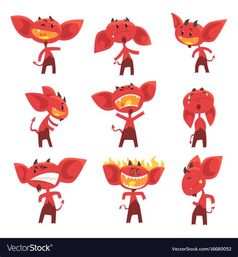 Funny Red Devil Cartoon Characters With Different Vector Image