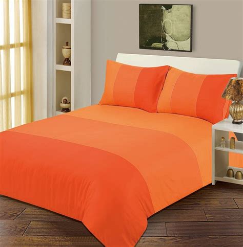 King Size Duvet Quilt Cover Bedding Set Lexie Orange Plain 3 Tone