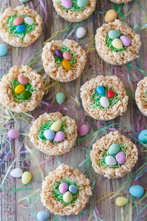 Collection of 20 popular eggless desserts recipes. Krispie Easter Nests - Simply Stacie