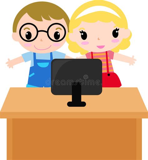 Computer With Cartoon Kids Stock Vector Illustration Of