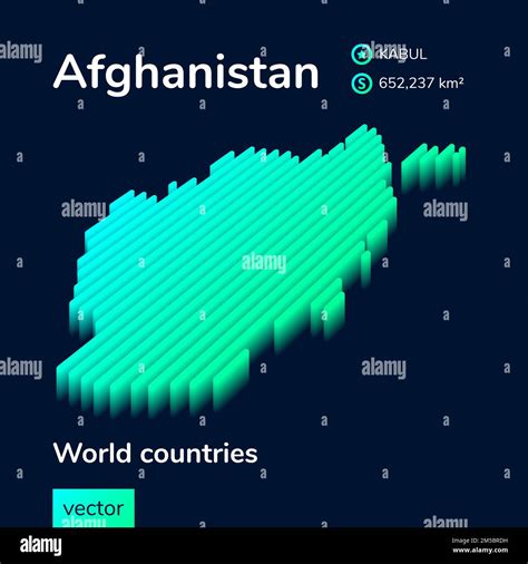 Afghanistan 3d Map Stylized Striped Isometric Neon Vector Map In Green