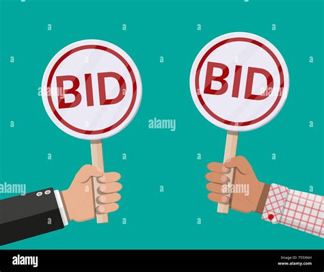 Hands Holding Auction Paddle Bid Plate Auction Competition Vector