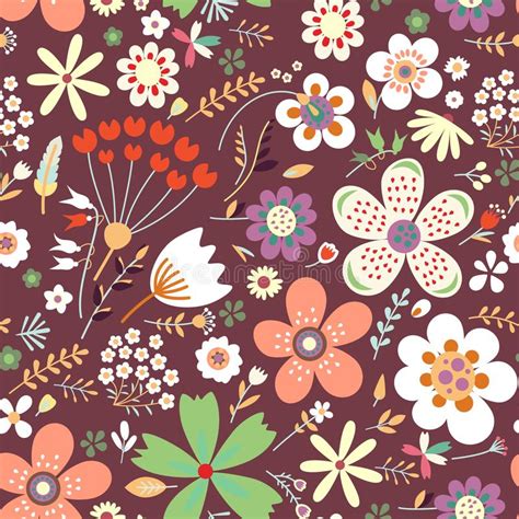 Amazing Floral Vector Seamless Pattern Of Flowers Stock