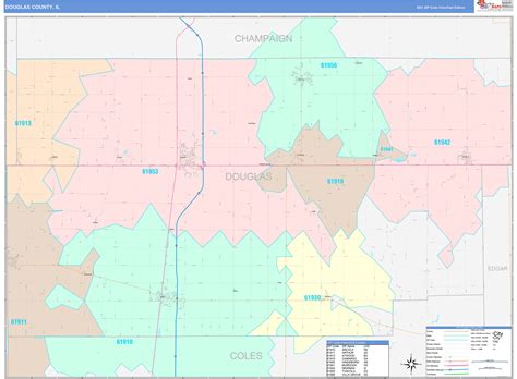 Douglas County Il Wall Map Color Cast Style By Marketmaps