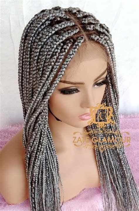 24inches Braided Wig Wig Salt And Pepper Wig Gray Wig By Zateglamour