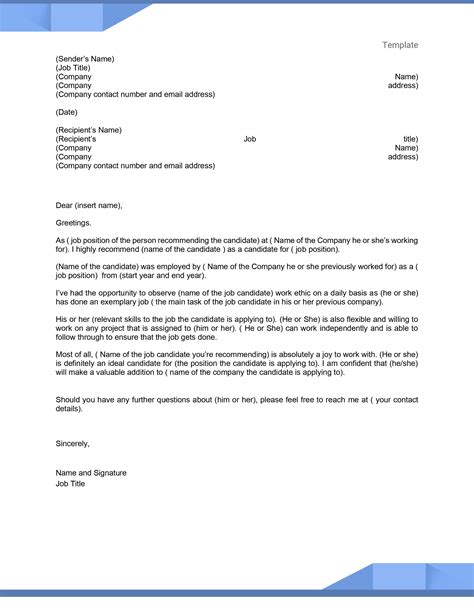 Employee Recommendation Letter Template