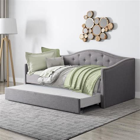 Corliving Fairfield Grey Tufted Fabric Trundle Twinsingle Day Bed Bbt