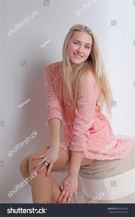 Sexy Blond Pink Dress Studio Stock Photo Shutterstock