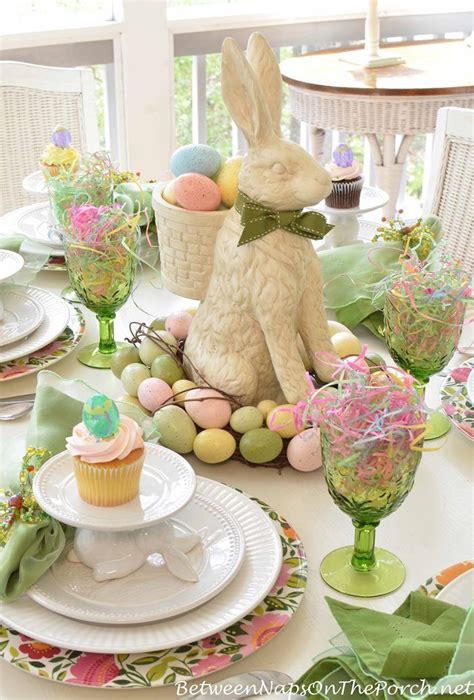 A Spring Table Setting With The Easter Bunny Easter Table Settings