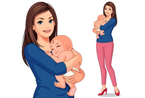 Beautiful Mother With Her Cute Little Baby 1312570 Vector Art At Vecteezy