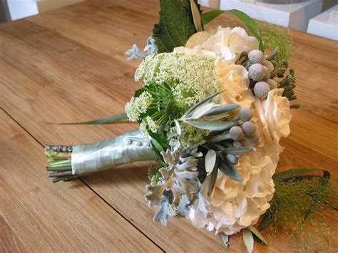 Bouquet With Ivory Roses White Hydrangeas Brunia Berries And Greenery