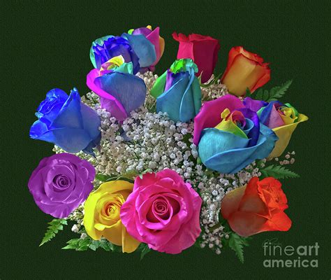 Rainbow Colored Roses Bouquet Mixed Media By Gabriele Pomykaj Fine