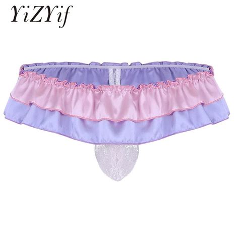 Yizyif Sissy Underwear Men Ruffled Sexy G String Homme Thongs Gay Men Lingerie See Through