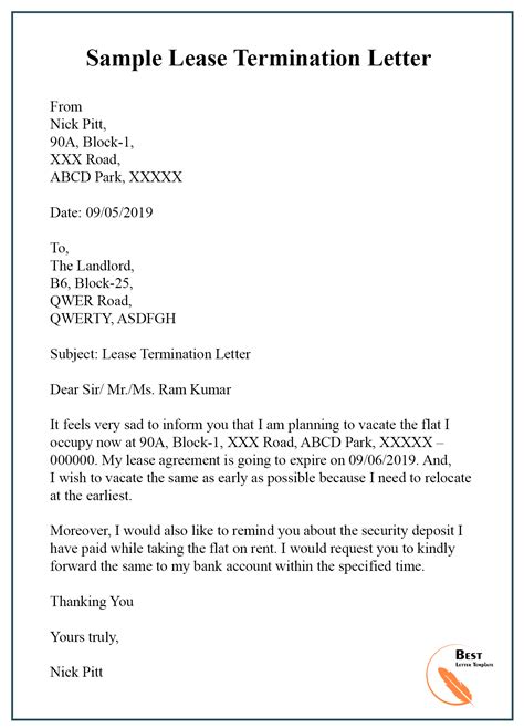 Lease Termination Letter Template Format Sample And Example