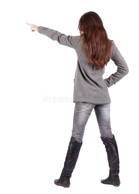 Back View Pointing Woman Beautiful Blonde Girl Coat Stock Photos Free