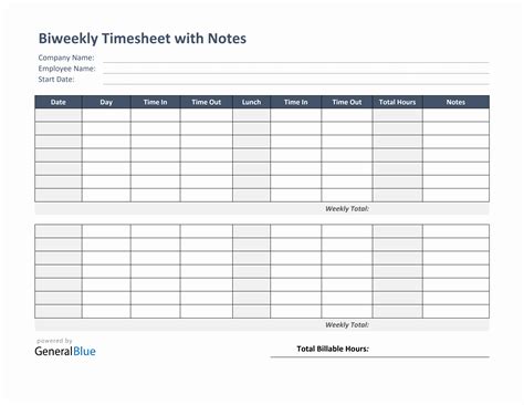 Biweekly Timesheet With Notes In Word