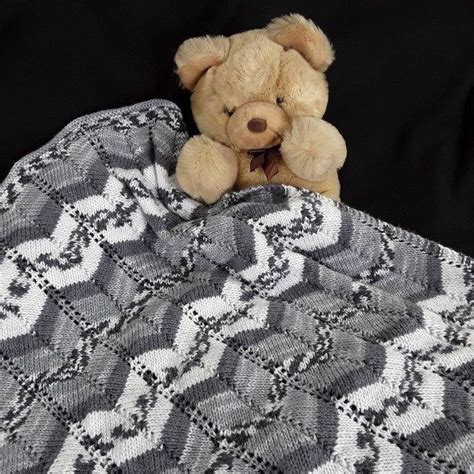 Hand Knitted Baby Pram Blanket Baby Grey Chevron Baby Afghan Pram