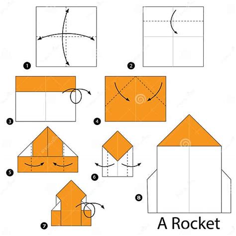 Geleidelijke Instructies Hoe Te Om Tot Origami Een Raket Te Maken