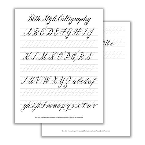 Days of the week calligraphy tutorial + free practice sheet. Beth Style Calligraphy Standard Worksheet | The Postman's Knock