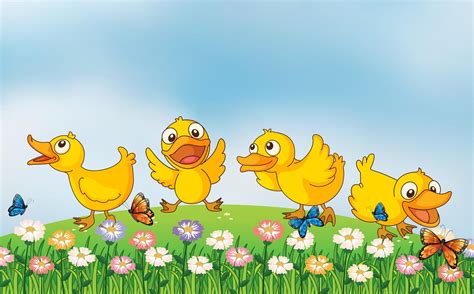 Four Ducks Playing In The Park 375796 Vector Art At Vecteezy