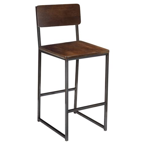 Industrial Series Metal Bar Stool With Wood Back And Seat