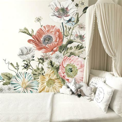 Vintage Poppy Floral Peel And Stick Giant Wall Decals