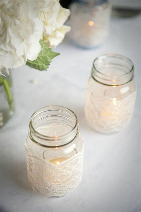 Diy Mason Jar Centerpieces Wrapped With Lace