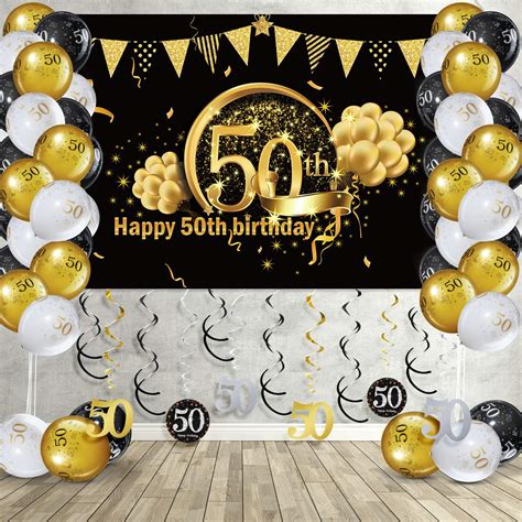 Buy Happy 50th Birthday Party Decorations Kit Black Gold Glittery