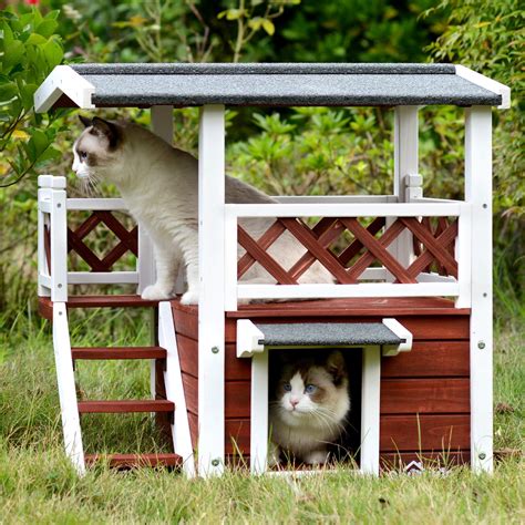 Aivituvin Outdoor Cat House Weatherproof Wooden Kitty Condo Indoor