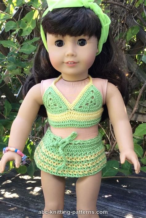 Abc Knitting Patterns American Girl Doll Two Piece Swim Suit Bikini Top And Skirt Bottom