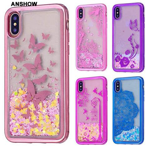 Flower Butterfly Lace Metallic Bling Liquid Soft Tpu Case For Iphone X