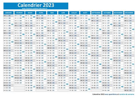 Numéros De Jour 2022 2023 Calendrier 2023 Avec Quantième à Imprimer