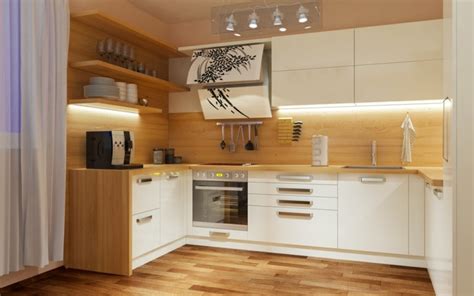 En esta cocinita de madera queremos destacar si campana. Blanco y madera - Cincuenta ideas para decorar tu cocina