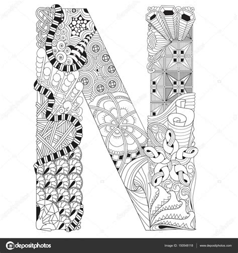 Las letras para colorear se caracterizan por dos elementos: Letras zentangle para imprimir | Letra N para colorear. Objeto de zentangle decorativos Vector ...