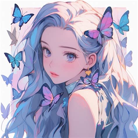 Premium Ai Image Anime Girl With Blue Hair And Butterflies In Her