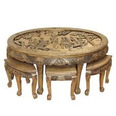 This is what gives it it's character and. Hand carved Oval Coffee Table w/6 Stools & Glass. Chinese ...