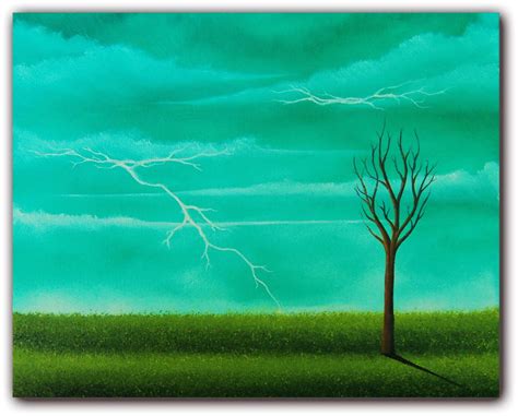 Original Art Lightning Bolt Oil Painting Thunderstorm By Bingart