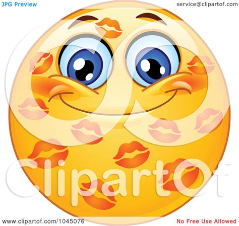 Royalty Free Rf Clip Art Illustration Of A Grinning Emoticon Covered In Lipstick Kisses By
