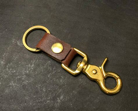 Leather And Brass Key Fob With Ring
