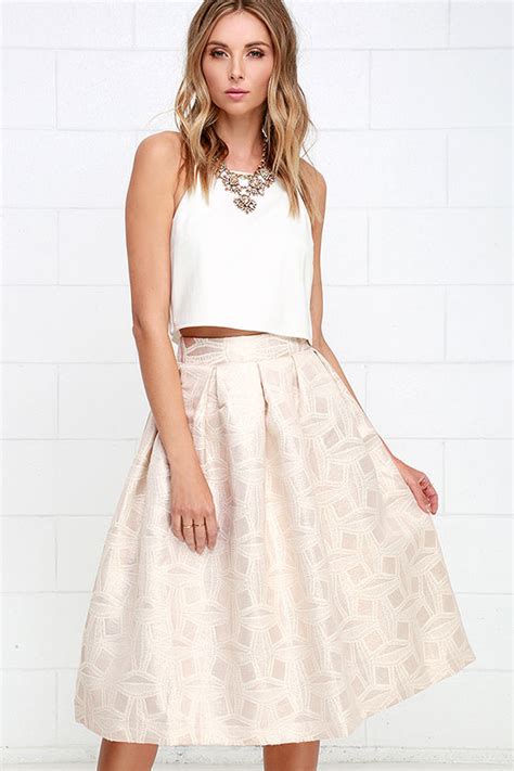 Light Gold Skirt Jacquard Skirt Midi Skirt High Waisted Skirt